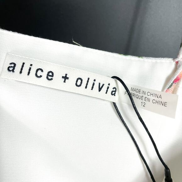 Alice &‎ Olivia Trixie Mini Dress Ivory Floral Sleeveless Sz 12 - Picture 7 of 11